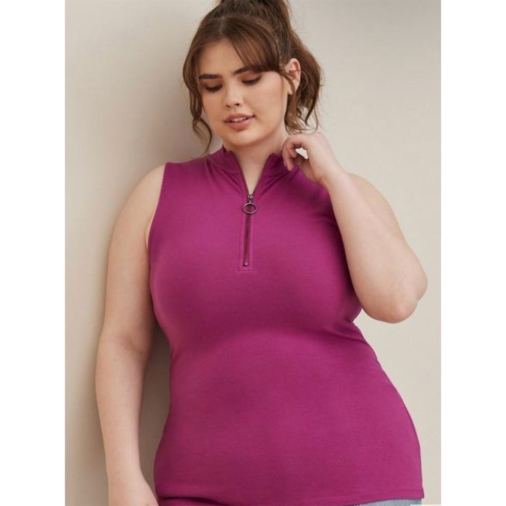 Torrid 3 Foxy Sleeveless Mock Neck Quarter Zip Up Tank Top Pink 3x 22‎ 24